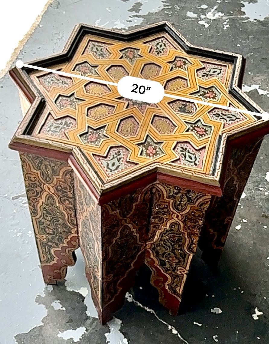 Hand-Painted Moroccan Star Table – 20” Octagram Side Table