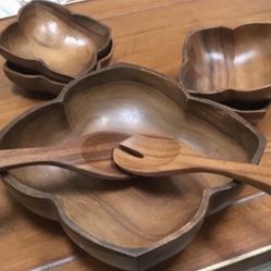 Set of Seven Midcentury Hawaiian Monkeypod Wood Bowls