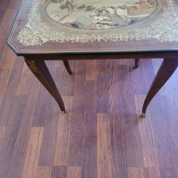 Antique Wood Inlay Side Table 