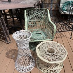 Mid Century Chair An Ottoman An Plant Stand 