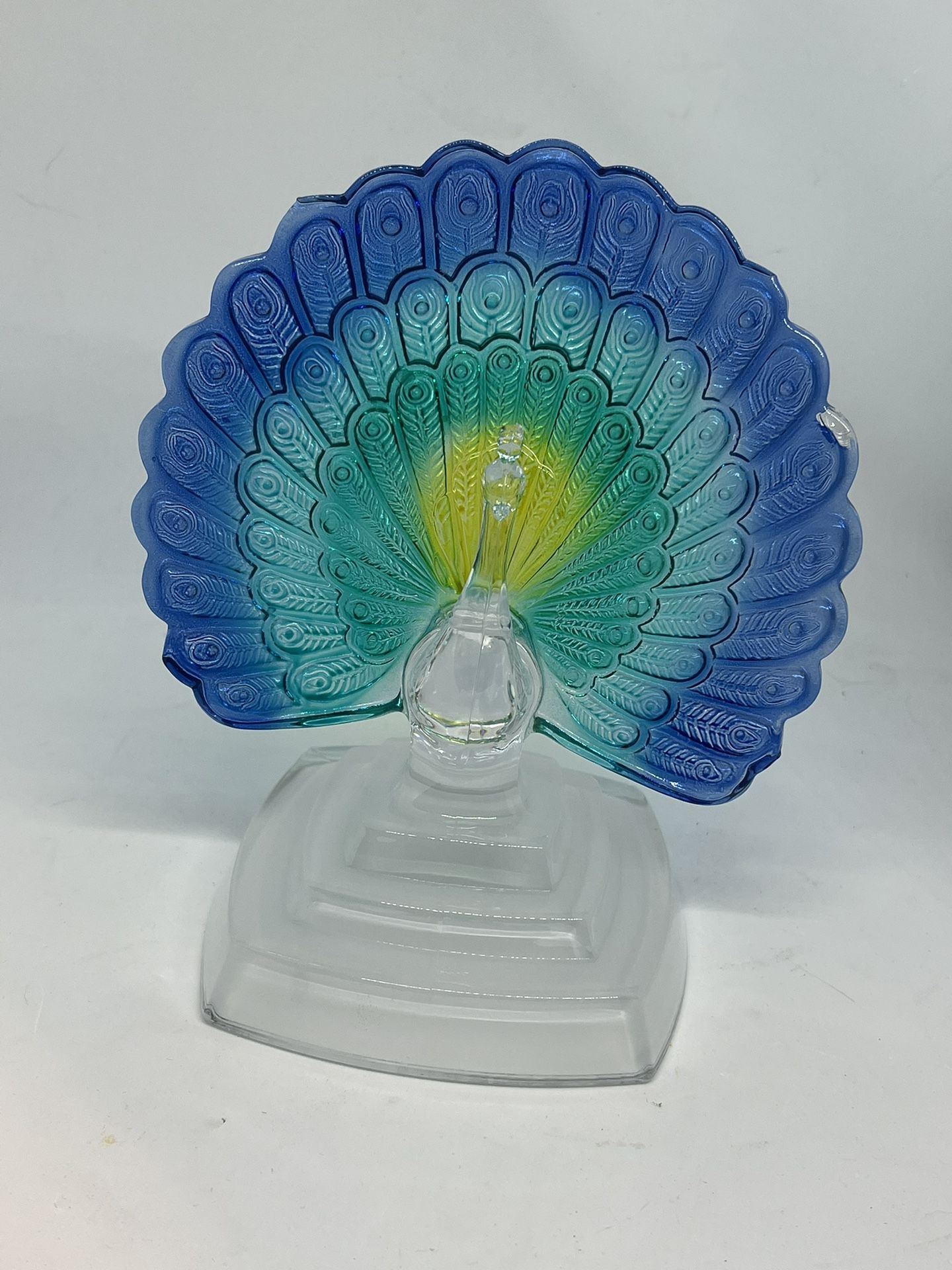 Cristal d'Arques Blue Green Peacock Crystal Figurine Sculpture