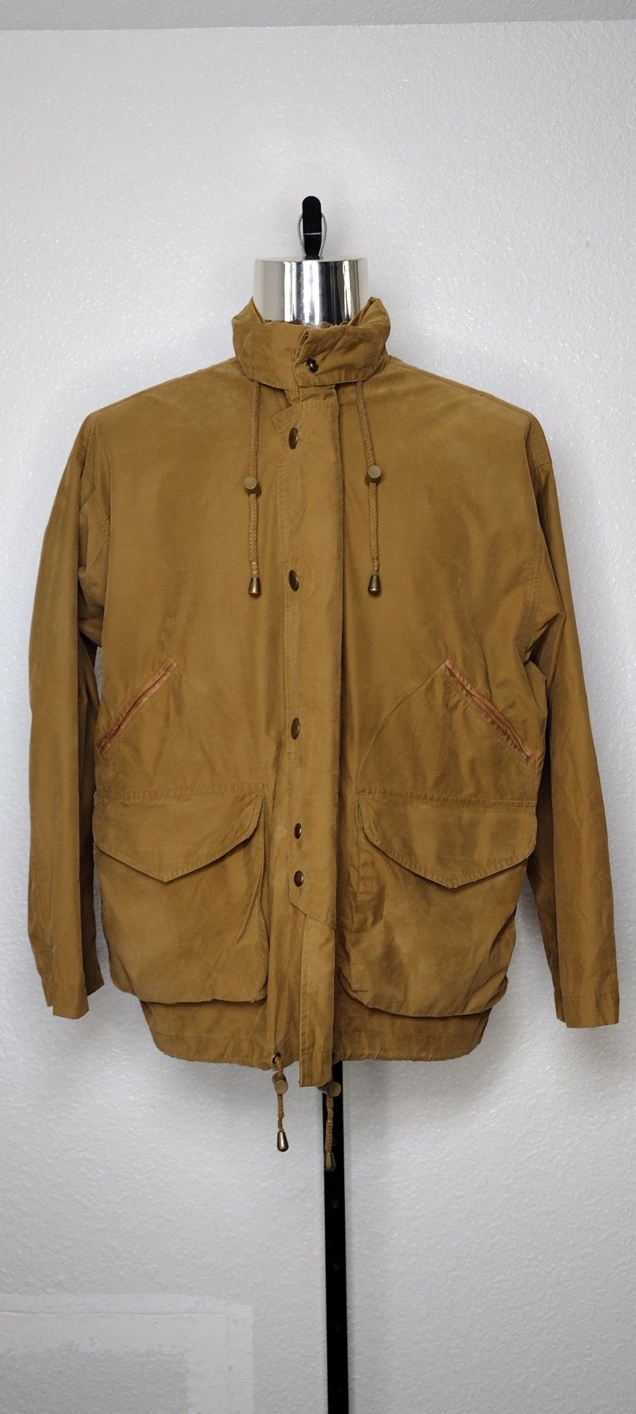 Vintage GAP double Zipper Hidden Hood Jacket Size Small 2 Leather Trim Pockets