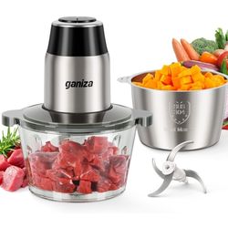 Food Processors, Electric Food Chopper with Meat Grinder & Vegetable Chopper - 2 Bowls (8 Cup+8 Cup) with Powerful 450W Copper Motor - Includes 2 Sets
