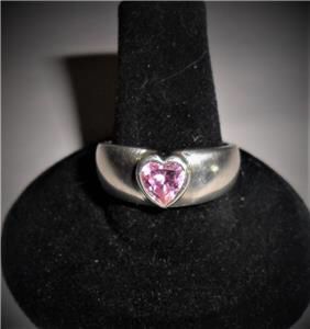 QVC STERLING SILVER DQ CZ PINK HEART RING SIZE 8.5 DIAMONIQUE