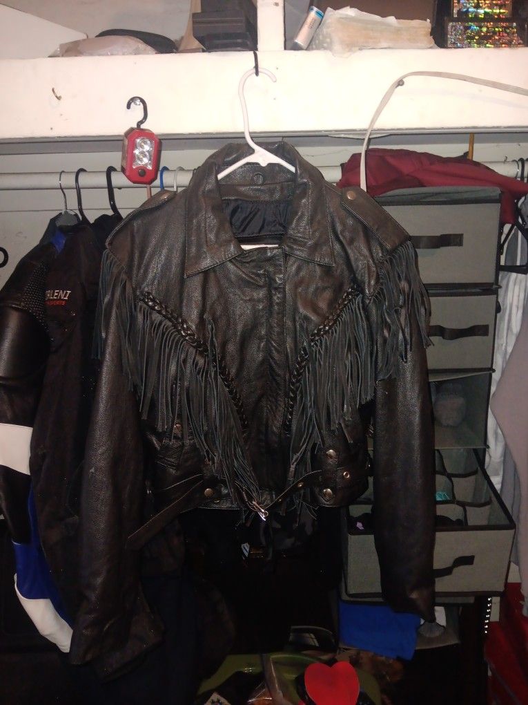 FIRSTVintage Leather Jacket Black/fringe SzLG