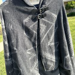 Vintage RALPH LAUREN Lambs wool blend Southwestern Woven Poncho With Leather Buckles