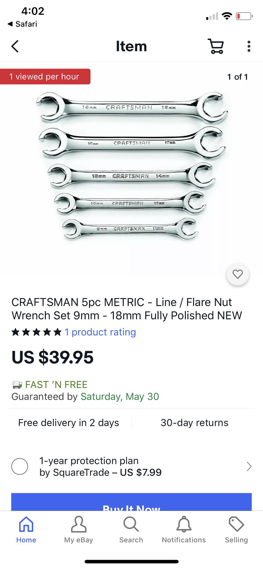 CRAFTSMAN 5pc METRIC - Line / Flare Nut Wrench Set 9mm - 18mm Fully Polished NEW
