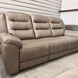 Mason Leather Power Reclining Sofa with Power Headrests, Gray