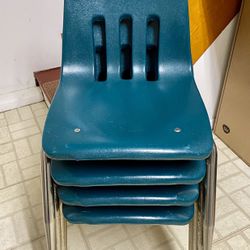 4 Virco Forest Green Plastic Stacking Children Chairs