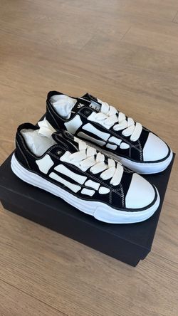 Black Canvas Low-Top Sneakers with Skeleton Print
