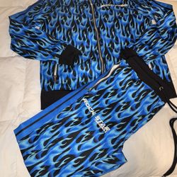 Large Rock Star Denim Sweat Pants And Jacket Set