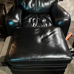2 Black Leather Recliner Chairs w/ Ottomans