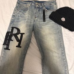 Size 32 Amiri jeans and Moncler beanie