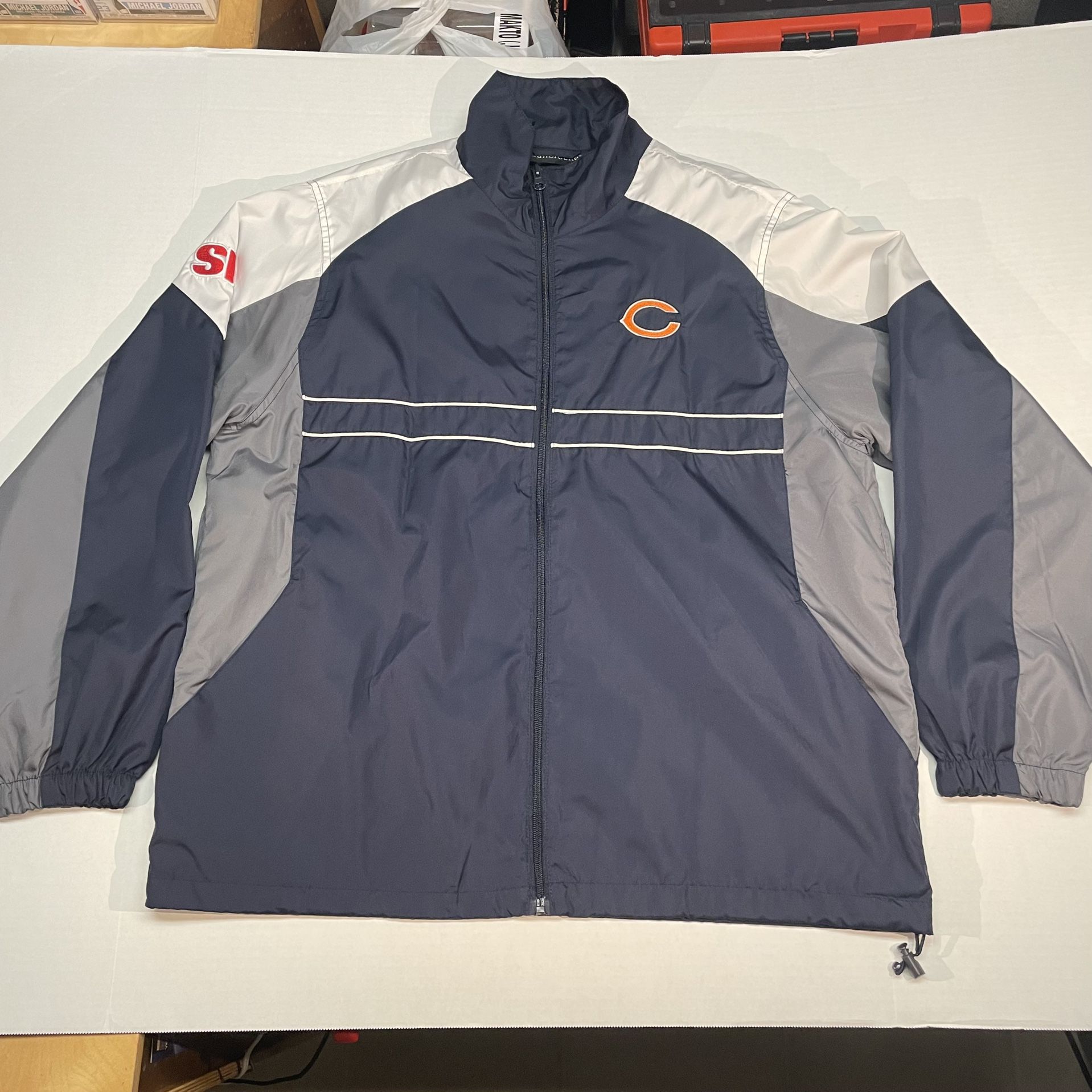 Chicago Bears Sports Illustrated Jacket Vintage Windbreaker Full Zip Blue Mens Size Large 
