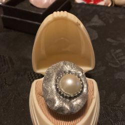 3 Vintage Rings…SilverTone Pewter Ring With Pearl…Size 8( Adjustable)