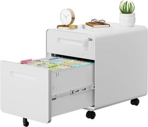 2 Drawer Mobile Low Profile File Cabinet with Lock and 4 Keys Metal Filing Cabinet for Home Office, Under Desk, Pre-Assembly, File Drawer, Letter/Lega