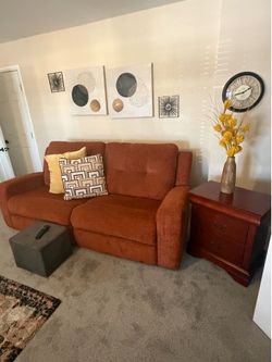 Rust Orange Fabric Loveseat Sofa