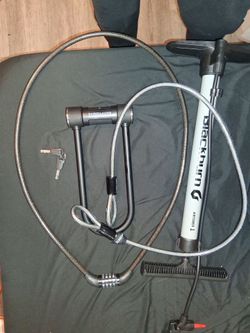 Bike lock and cables plus air pump