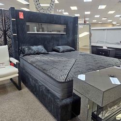 FIREPLACE velvet bed W/ TALL HEADBOARD ✅