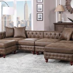 Brand New Retro Style Brown Leather Sectional Sofa
