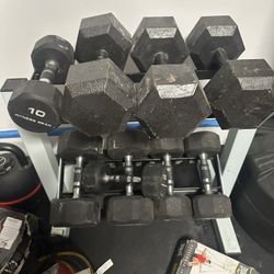 Dumbell, Free Weight, 45lb Bar, Hexagon Deadlift Bar, foldable Bench 