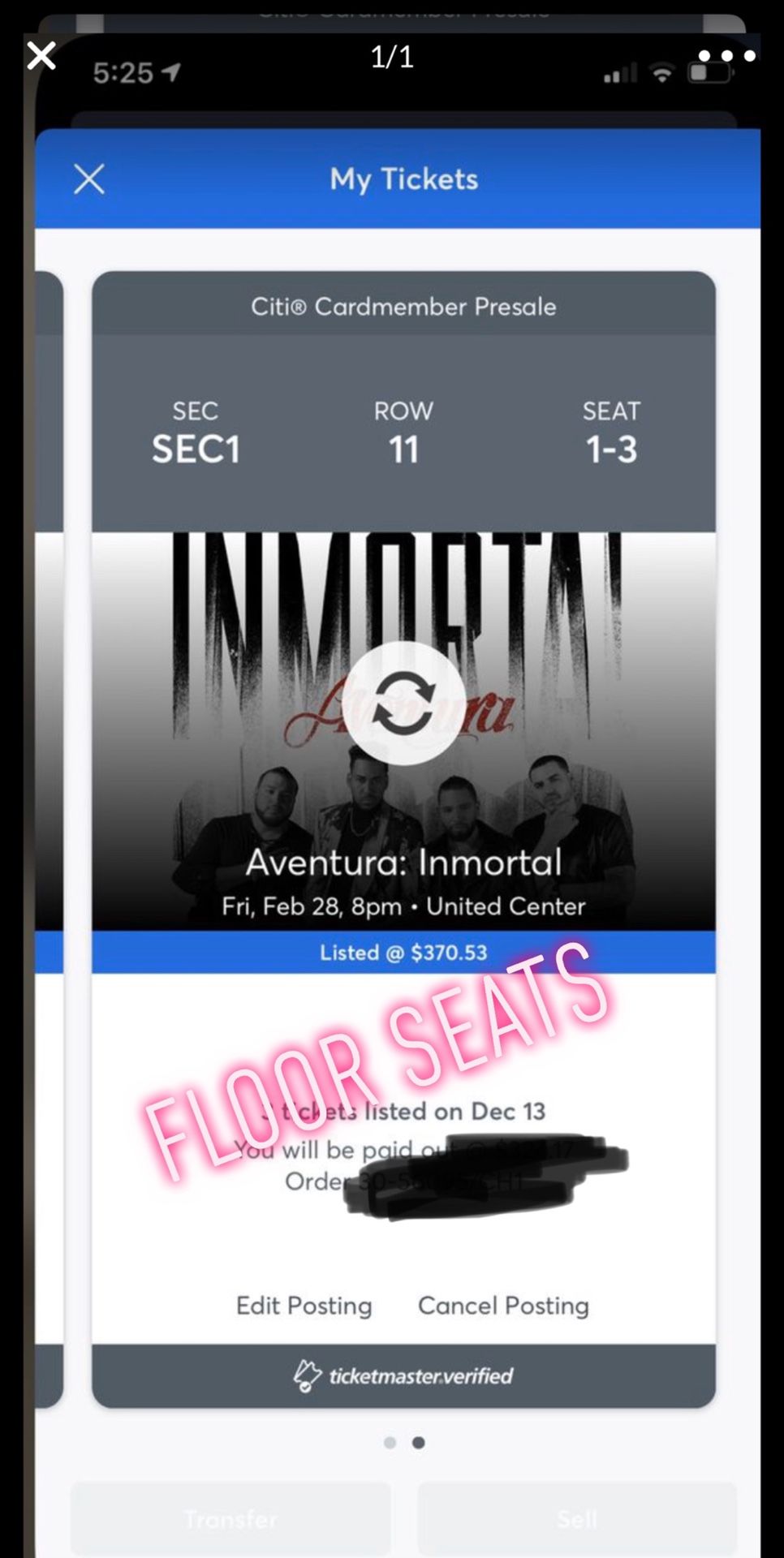 3 Aventura concert floor tickets