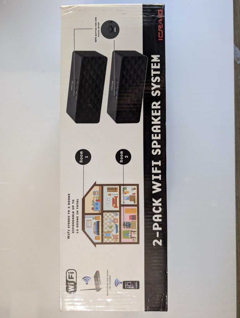 2-Pack iCraig Wi-Fi Speaker System - for Instant Wireless Audio - Black