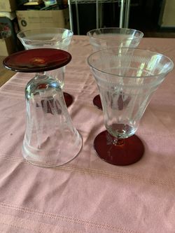 Set of 4 vintage etched glassware
