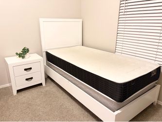 Twin Bed Frame with Mattress, Box Spring & Matching Nightstand