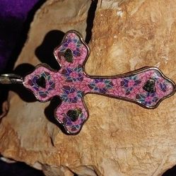 Enameled pink/silver Cross
