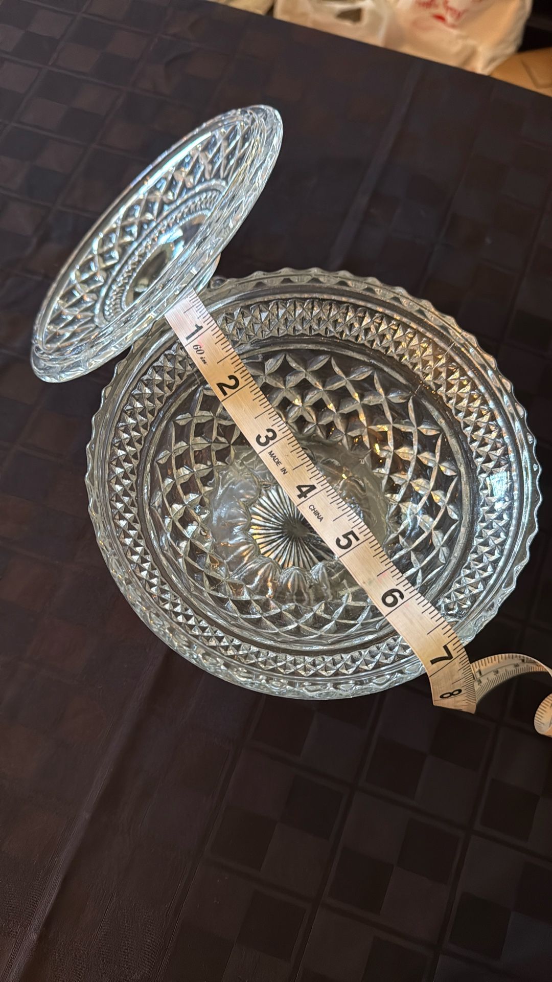 Vintage Anchor Hocking Wexford Crystal Glass Pedestal Bowl/Serving Dish with Lid