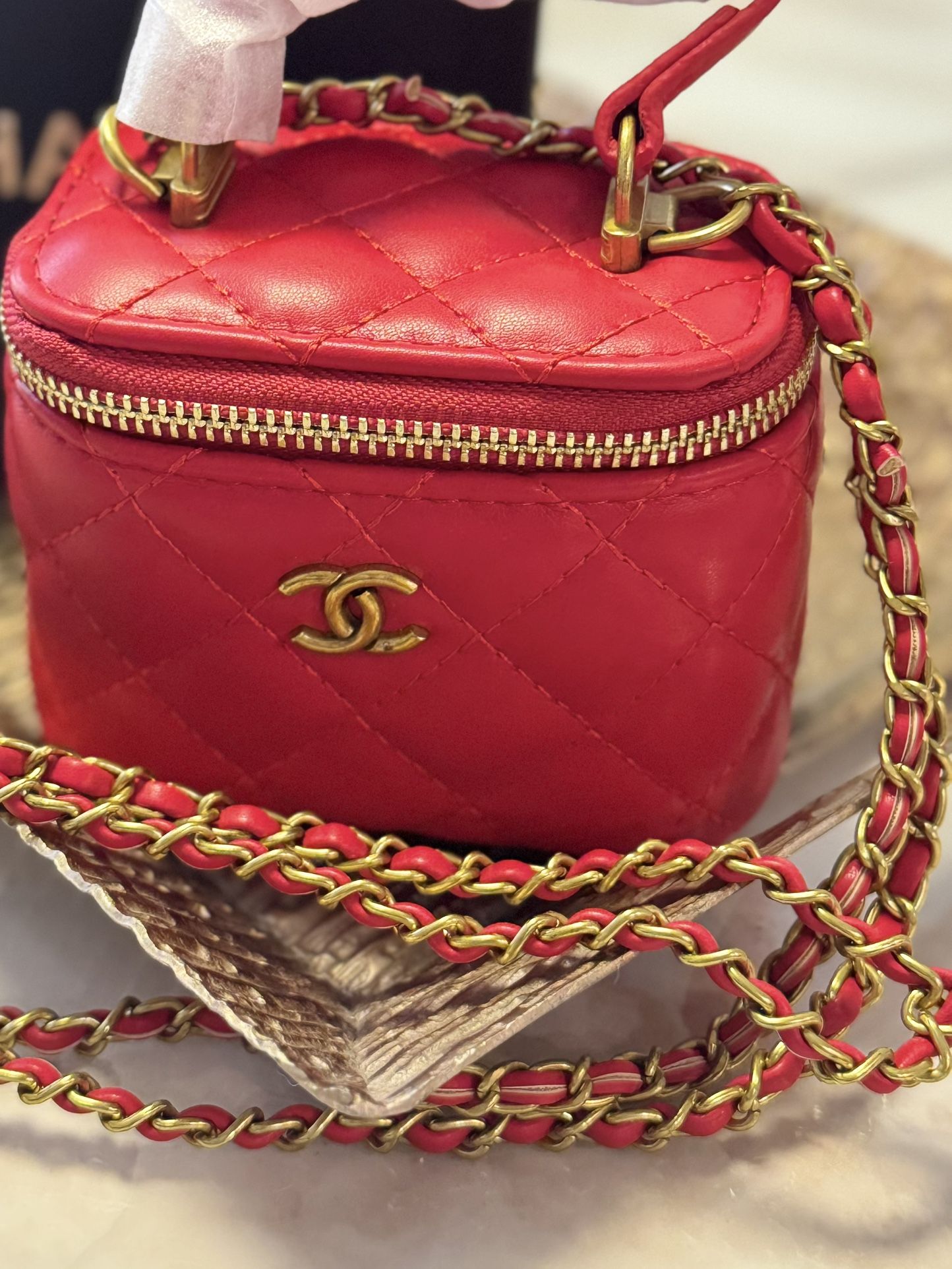 Vanity Case red quilted lambskin leather