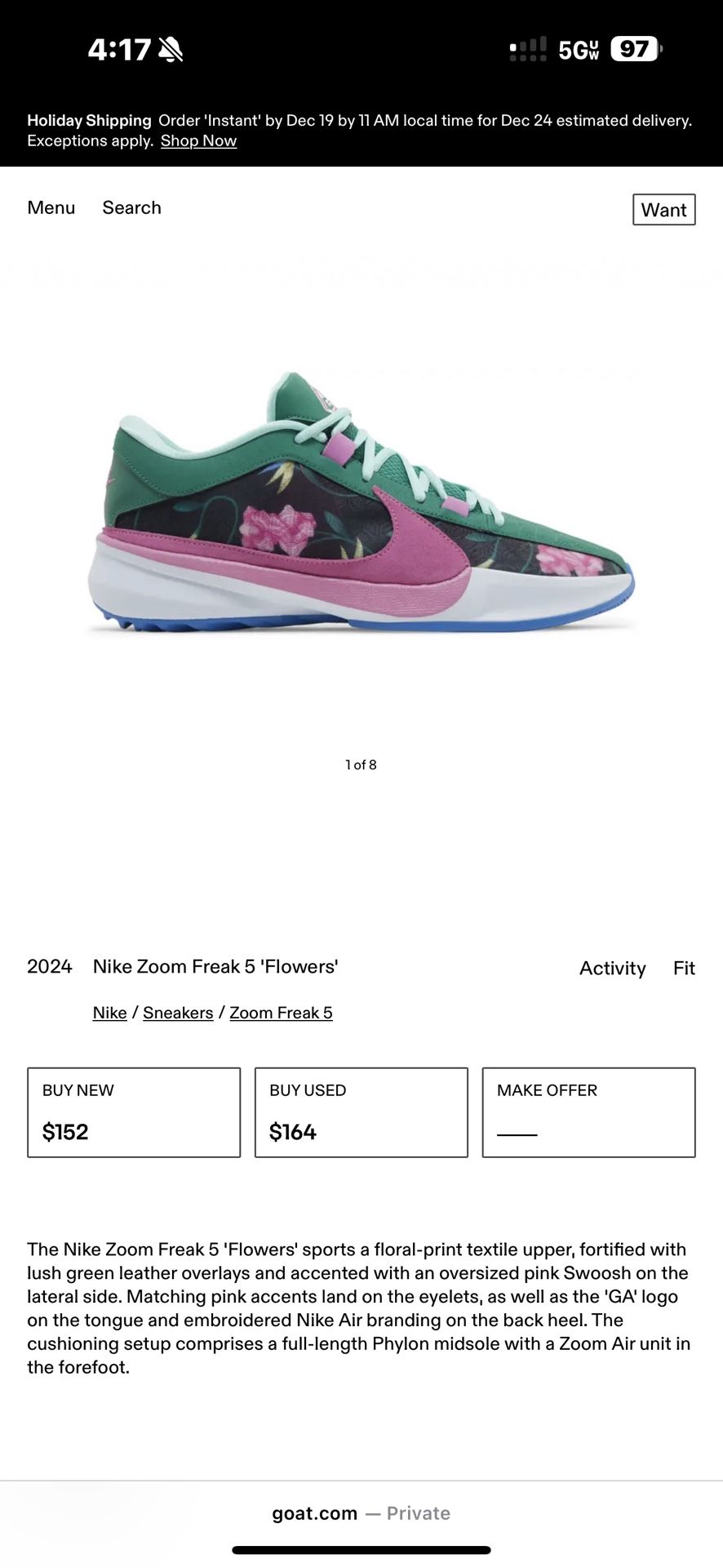 Nike Size 9/12 Men’s Limited Edition Zoom Freak 5’s