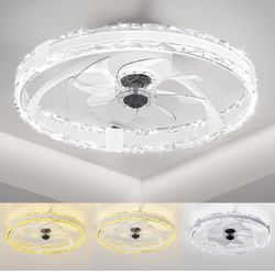 Ceiling Fans with Lights and Remote, 20" Low Profile Flush Mount Ceiling Fan with 6 Speeds & 3 Color Temperature, 3000-6500K Dimmable Led Fandelier fo