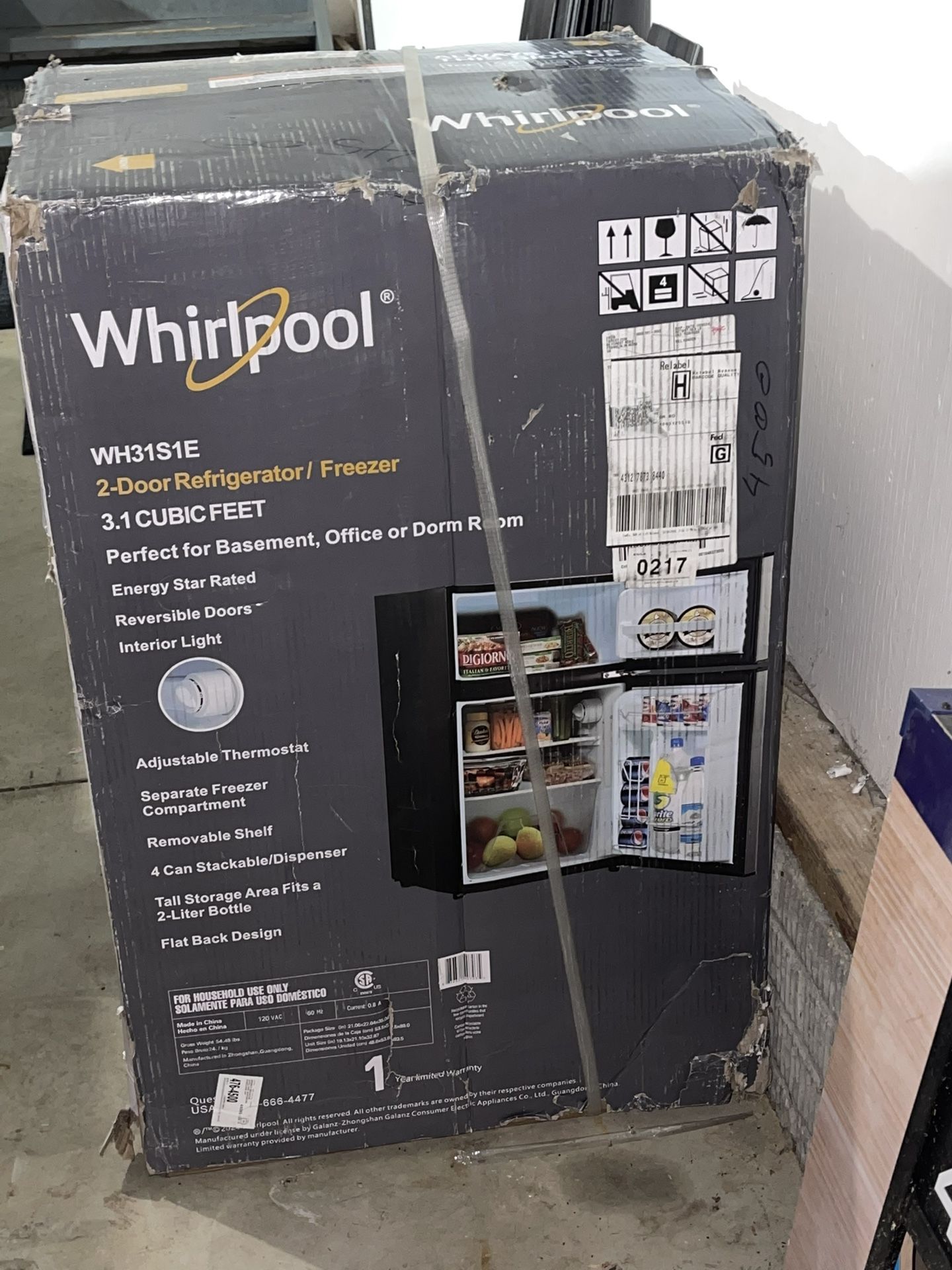 NEW IN THE BOX WHIRLPOOL MINI FRIDGE/FREEZER