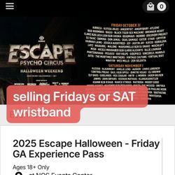 escape 2025 Friday or Sat wristband