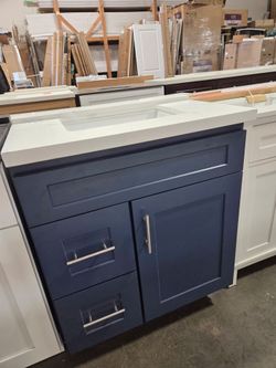 Blue saker bathroom Vanity 30" with Carrara Marble Top