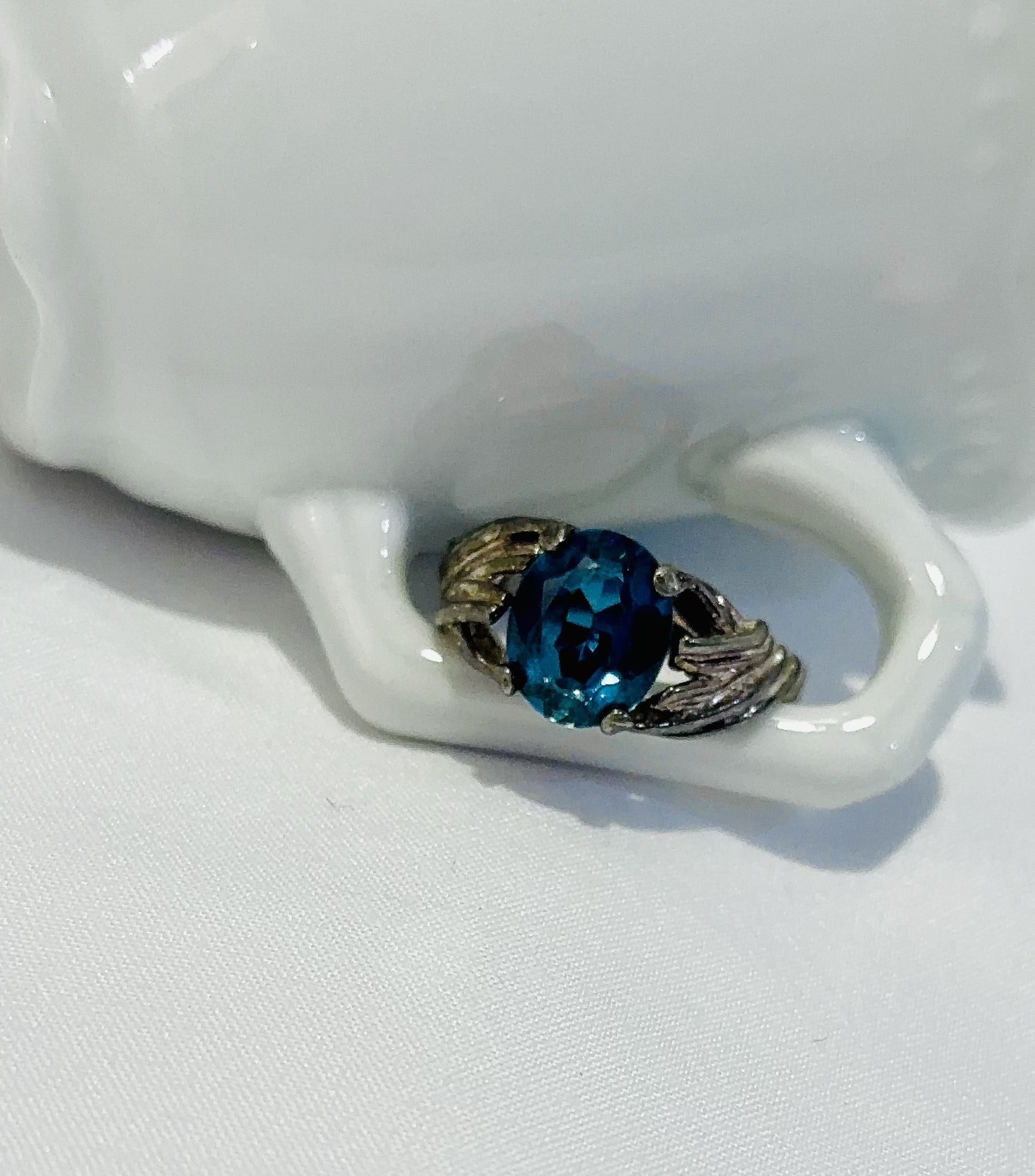 Vintage Estate Ring Blue Topaz Color 925 Sterling Silver Women’s Sz 8.75/9