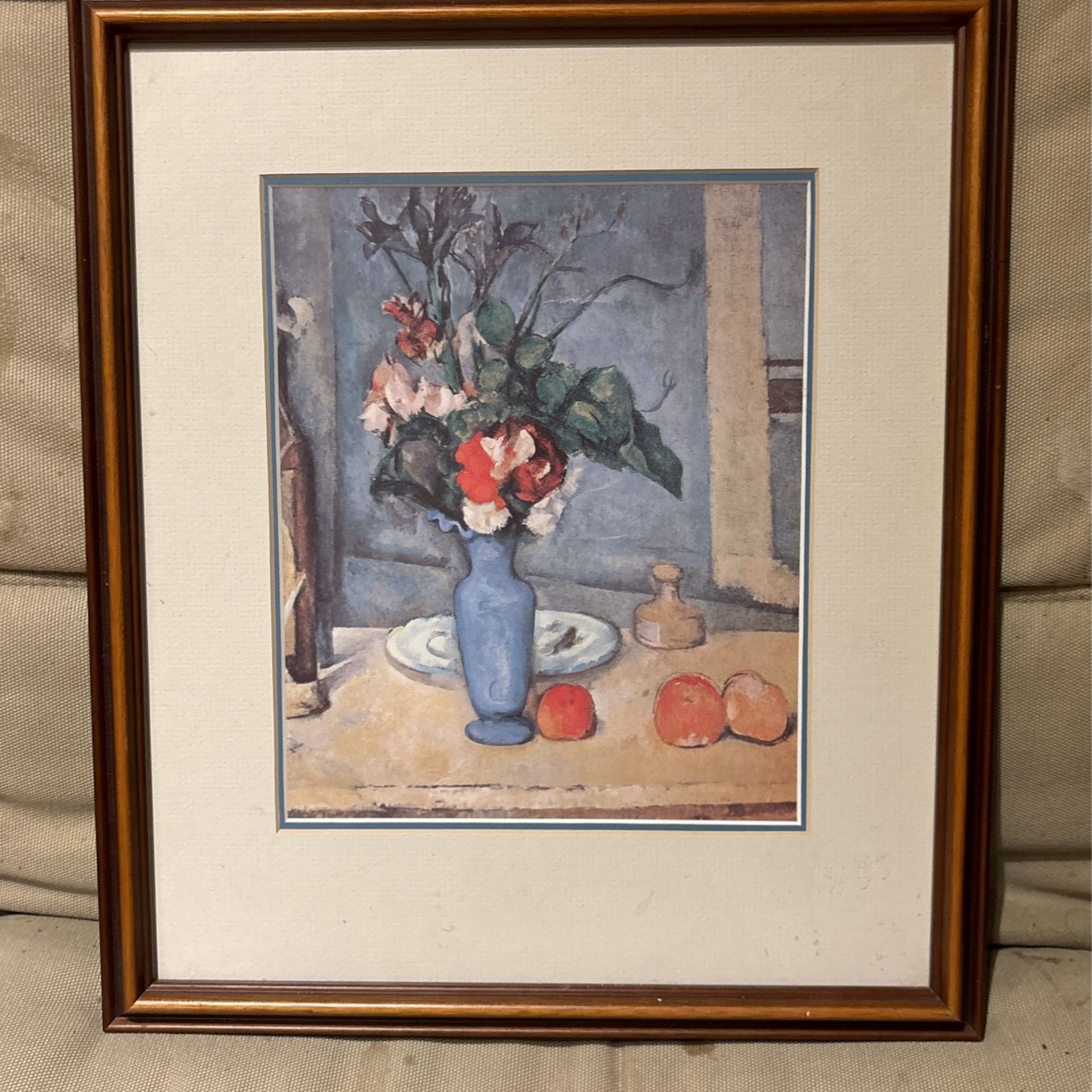 RARE FIND Blue Vase Vintage 60s flower still life PRINT frame art home decor 17 by 21