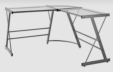 L shape glass and metal desk