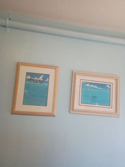 2 RARE Dan Mackin Dolphins Art Lithograph Frame Signed Tropical Blue Ocean