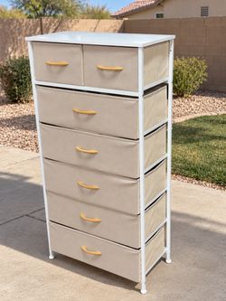 7-Drawer Fabric Dresser – Beige & White Storage Organizer