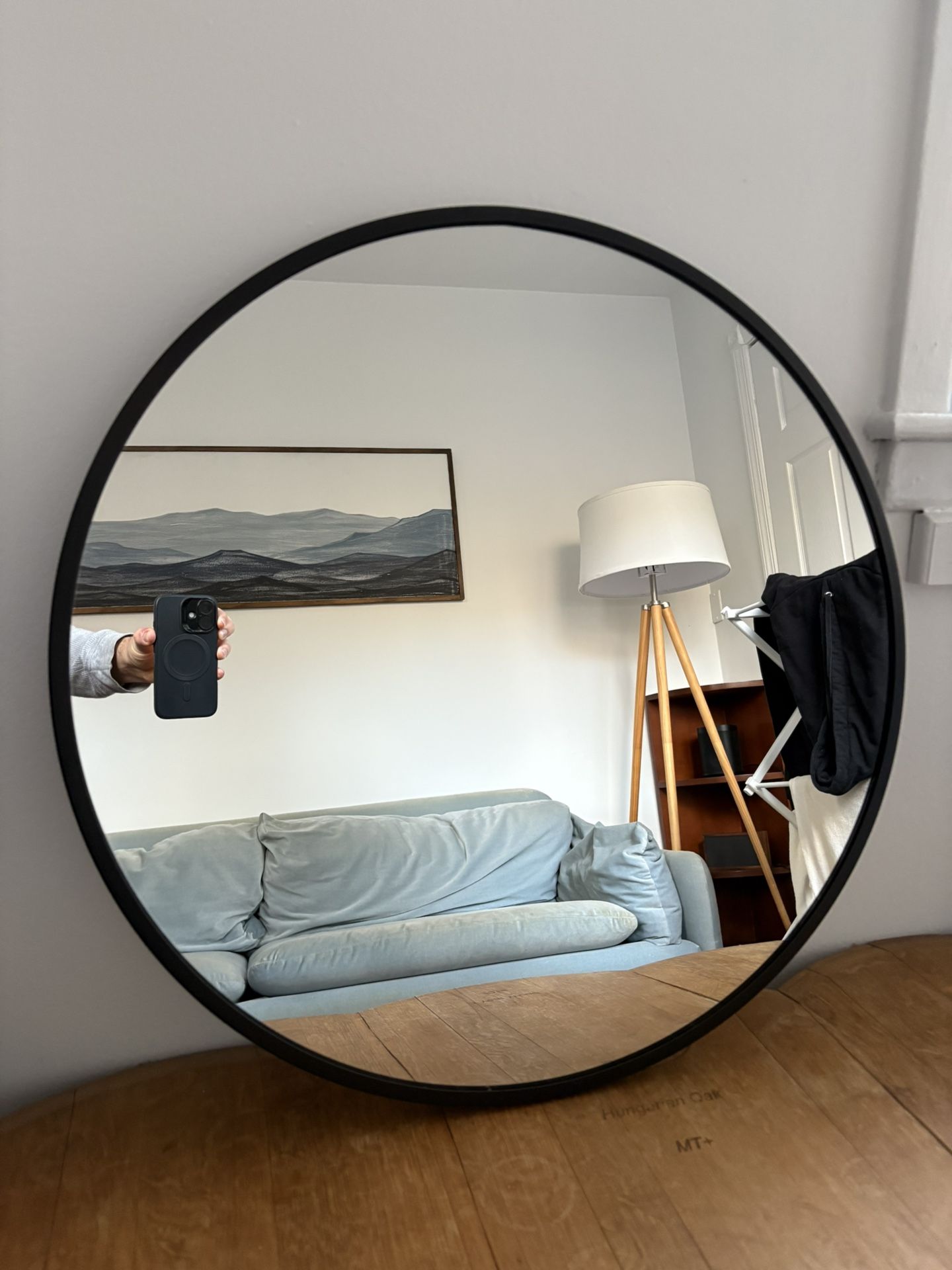 Circular Black Metal Mirror, 23.5 Inches