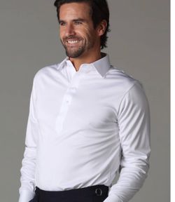 Collars & Co Long Sleeve Semi-Spread Collar Polo, white XXL
