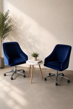 Sillas Ejecutivas Modernas de Terciopelo Azul + Mesa Auxiliar (Juego de 2)