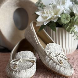 Women Michael Kors  Logo Printed Flat Ivory Slip On Moccasins, 8.5 M