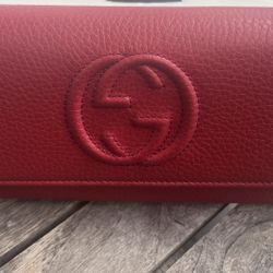 Gucci Soho Cellarius Double Logo Red Leather Snap Flap Clutch Wallet