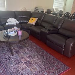 Brown leather sectional, with two power recliners
