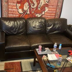 Brown Leather Couch And Chair 