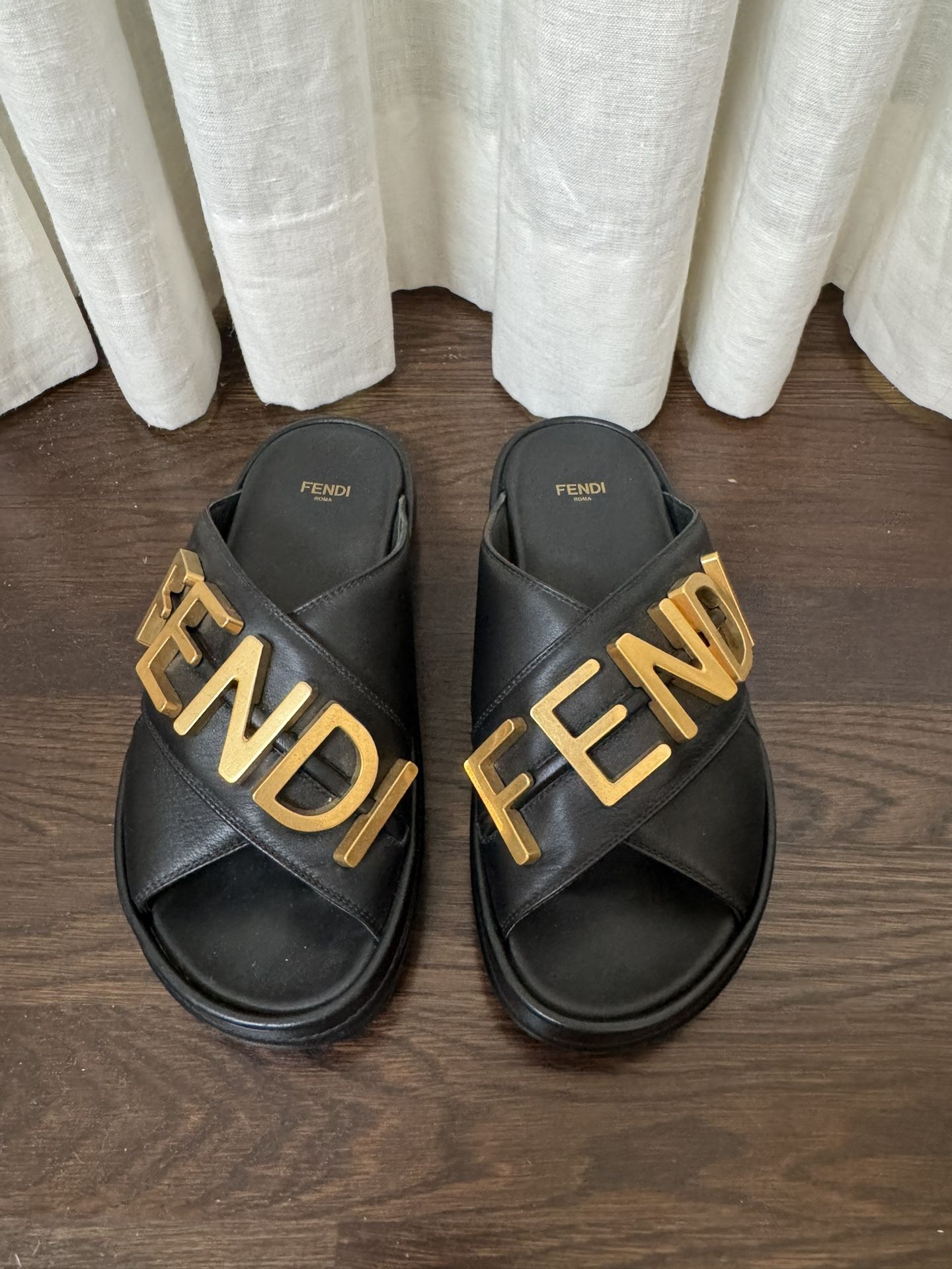 Fendi Slides Big Gold Letters 